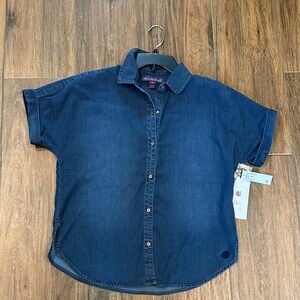 NWT PS Gloria Vanderbilt Navy Blue Button Down Shirt